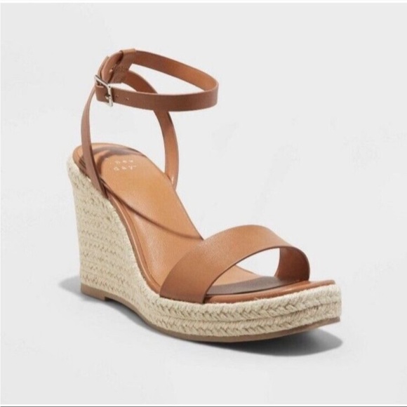 a new day Shoes - A New Day Women Tina Wedge Sandals Brown Cognac Ankle Strap Espadrille